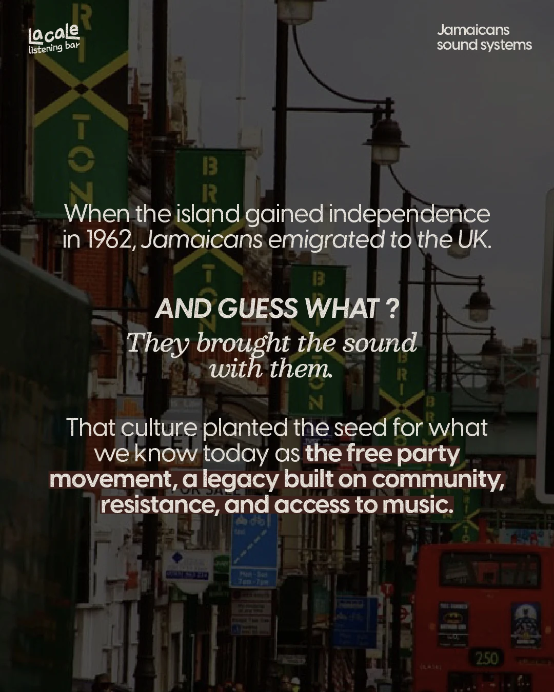 Jamaican sound system culture arrives in the UK, seeding the free party movement